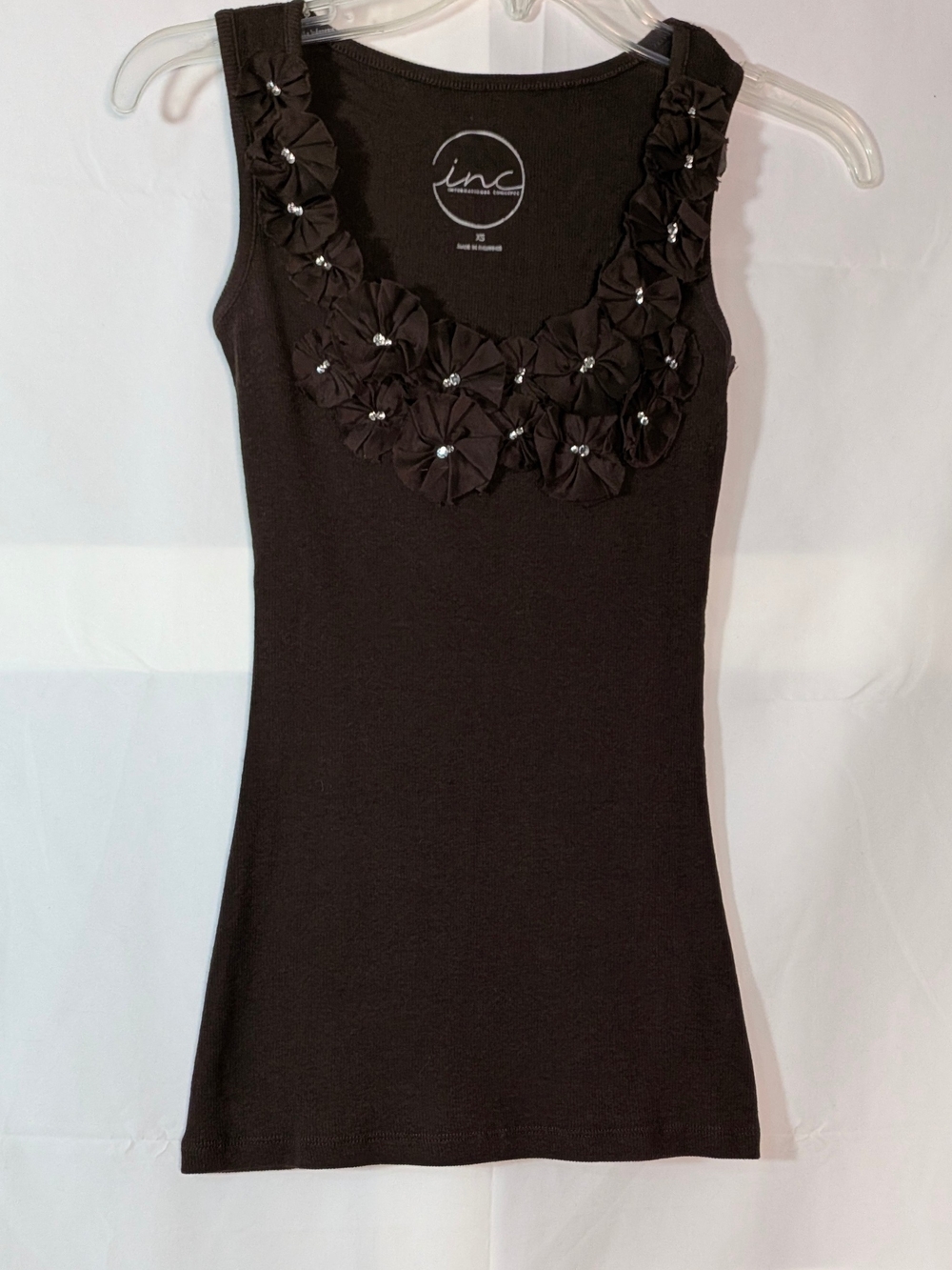 INC International Concepts Brown Embellished Scoop Neck Tank